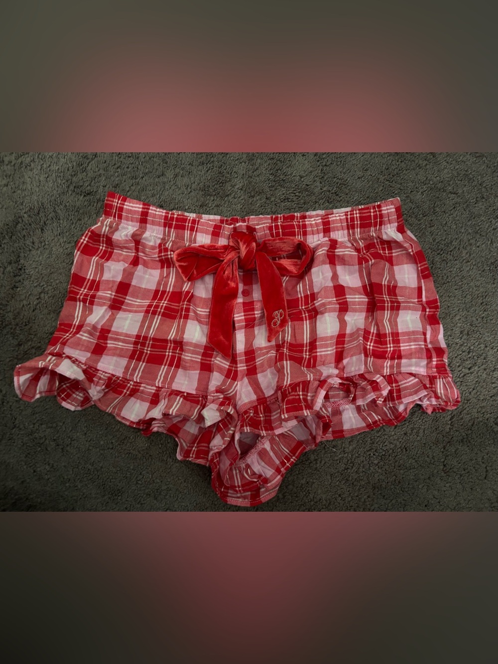 PINK Victoria's Secret Christmas Red & White Plaid Ruffle Lounge Shorts